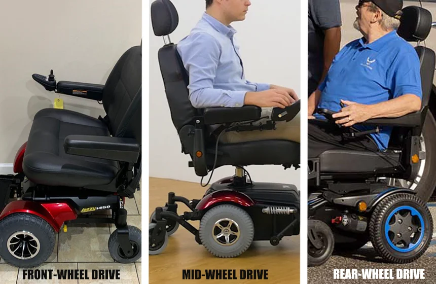 Elderly individual using a power wheelchair outdoors for enhanced mobility.